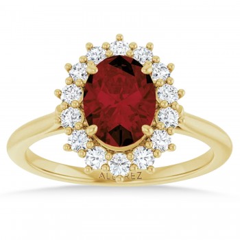 Oval Mozambique Garnet & Diamond Halo Ring 14K Yellow Gold (1.81ct)