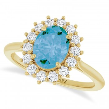 Oval Blue Topaz & Diamond Halo Ring 14K Yellow Gold (1.95ct)