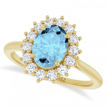 Oval Aquamarine & Diamond Halo Ring 14K Yellow Gold (1.59ct)
