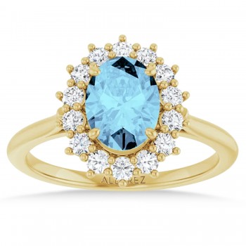Oval Aquamarine & Diamond Halo Ring 14K Yellow Gold (1.59ct)