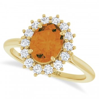 Oval Citrine & Diamond Halo Ring 14K Yellow Gold (1.66ct)