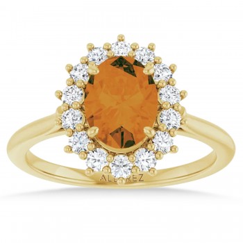 Oval Citrine & Diamond Halo Ring 14K Yellow Gold (1.66ct)
