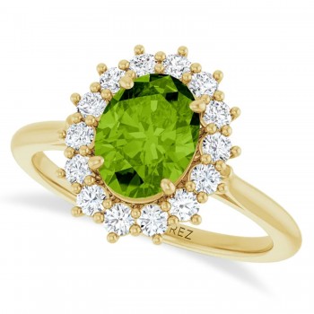Oval Peridot & Diamond Halo Ring 14K Yellow Gold (1.83ct)