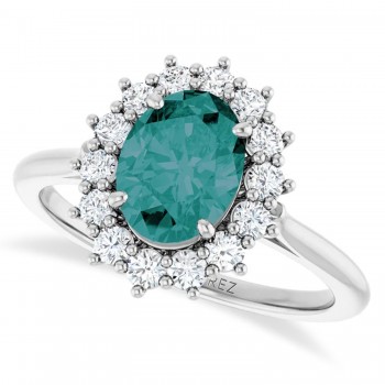 Oval Lab Grown Alexandrite & Diamond Halo Ring 14K White Gold (2.02ct)