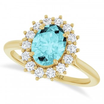 Oval Blue Zircon & Diamond Halo Ring 14K Yellow Gold (2.60ct)