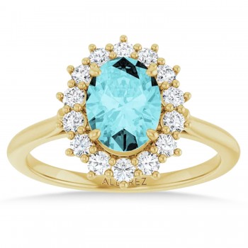 Oval Blue Zircon & Diamond Halo Ring 14K Yellow Gold (2.60ct)