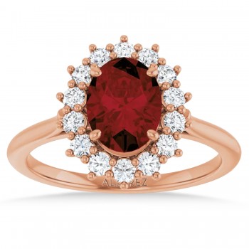 Oval Mozambique Garnet & Diamond Halo Ring 14K Rose Gold (1.81ct)