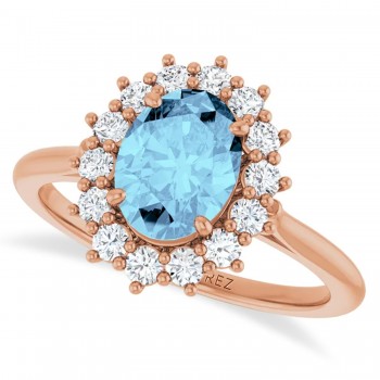 Oval Aquamarine & Diamond Halo Ring 14K Rose Gold (1.59ct)