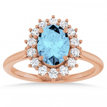 Oval Aquamarine & Diamond Halo Ring 14K Rose Gold (1.59ct)