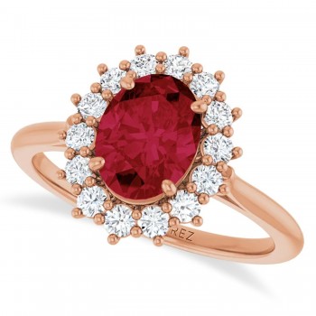 Oval Lab Grown Ruby & Diamond Halo Ring 14K Rose Gold (2.16ct)