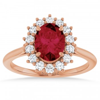 Oval Lab Grown Ruby & Diamond Halo Ring 14K Rose Gold (2.16ct)