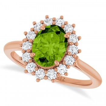 Oval Peridot & Diamond Halo Ring 14K Rose Gold (1.83ct)