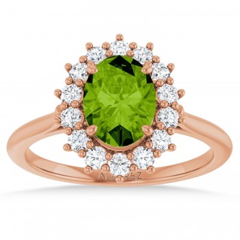 Oval Peridot & Diamond Halo Ring 14K Rose Gold (1.83ct)