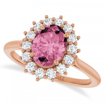 Oval Pink Tourmaline & Diamond Halo Ring 14K Rose Gold (1.72ct)
