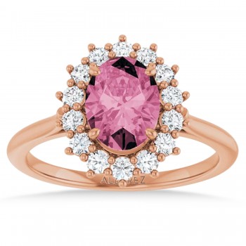 Oval Pink Tourmaline & Diamond Halo Ring 14K Rose Gold (1.72ct)