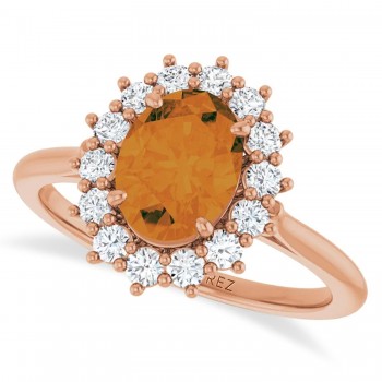 Oval Citrine & Diamond Halo Ring 14K Rose Gold (1.66ct)