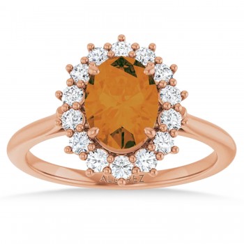 Oval Citrine & Diamond Halo Ring 14K Rose Gold (1.66ct)