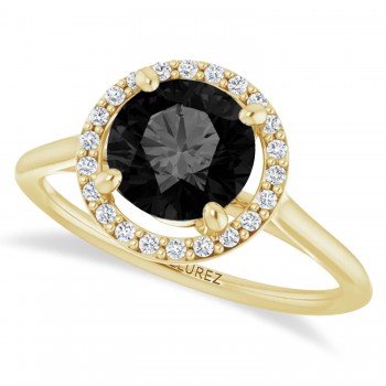 Round Onyx & Diamond Halo Ring 14K Yellow Gold (1.82ct)
