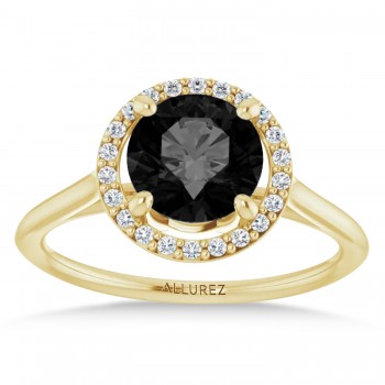 Round Onyx & Diamond Halo Ring 14K Yellow Gold (1.82ct)