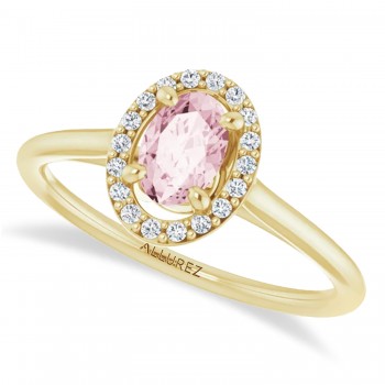 Oval Pink Morganite & Diamond Halo Ring 14K Yellow Gold (0.45ct)