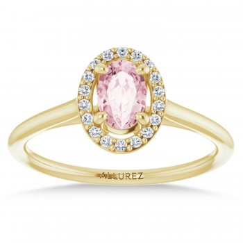 Oval Pink Morganite & Diamond Halo Ring 14K Yellow Gold (0.45ct)
