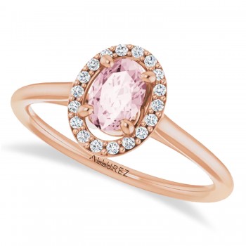 Oval Pink Morganite & Diamond Halo Ring 14K Rose Gold (0.45ct)