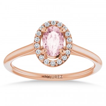Oval Pink Morganite & Diamond Halo Ring 14K Rose Gold (0.45ct)