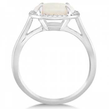 Diamond Accented Halo Opal Fashion Ring 14k White Gold (3.56ct)
