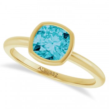 Cushion Cut London Blue Topaz Fashion Ring 14K Yellow Gold (1.23ct)
