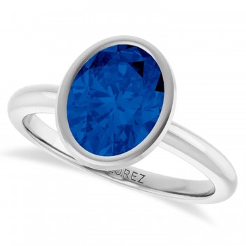 Oval Lab Grown Blue Sapphire Fashion Ring in Sterling Silver (2.54ct)