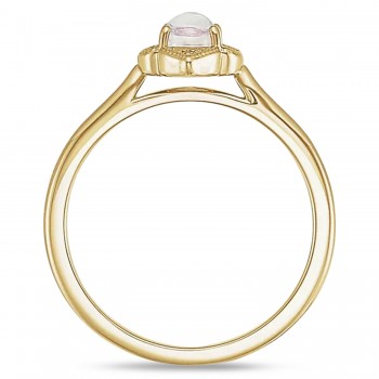 Natural Rainbow Moonstone & Diamond Clover Ring 14K Yellow Gold (0.49ct)