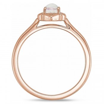 Natural Rainbow Moonstone & Diamond Clover Ring 14K Rose Gold (0.49ct)