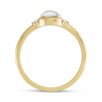 Oval Natural Cabochon Rainbow Moonstone & Diamond Ring 14K Yellow Gold (0.65ct)