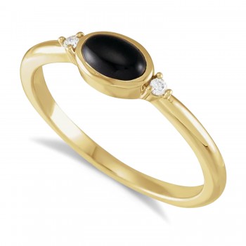 Oval Natural Cabochon Onyx & Diamond Ring 14K Yellow Gold (0.35ct)