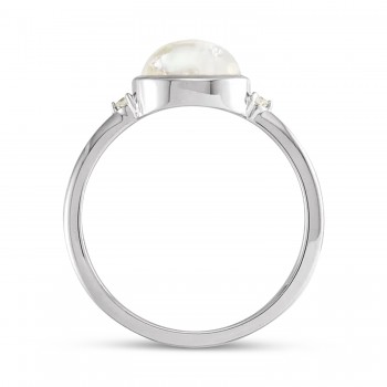 Oval Natural Cabochon Rainbow Moonstone & Diamond Ring 14K White Gold (1.53ct)