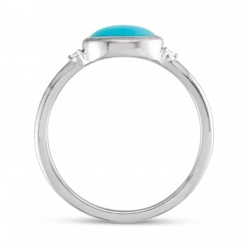 Oval Natural Cabochon Turquoise & Diamond Ring 14K White Gold (0.78ct)