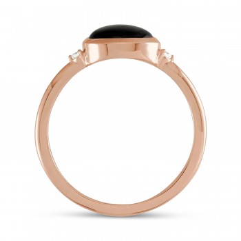 Oval Natural Cabochon Onyx & Diamond Ring 14K Rose Gold (1.02ct)