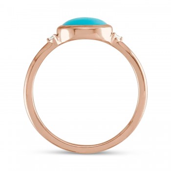 Oval Natural Cabochon Turquoise & Diamond Ring 14K Rose Gold (0.78ct)