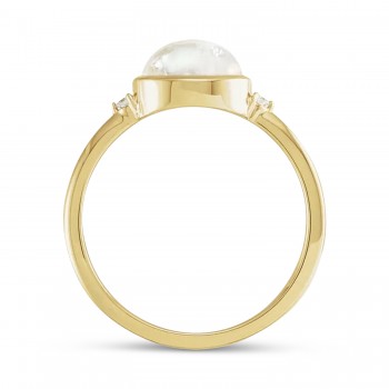 Oval Natural Cabochon Rainbow Moonstone & Diamond Ring 14K Yellow Gold (1.53ct)
