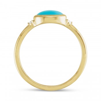 Oval Natural Cabochon Turquoise & Diamond Ring 14K Yellow Gold (0.78ct)