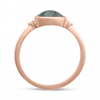 Oval Natural Cabochon Moss Agate & Diamond Ring 14K Rose Gold (0.93ct)