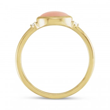 Oval Natural Cabochon Pink Coral & Diamond Ring 14K Yellow Gold (1.13ct)