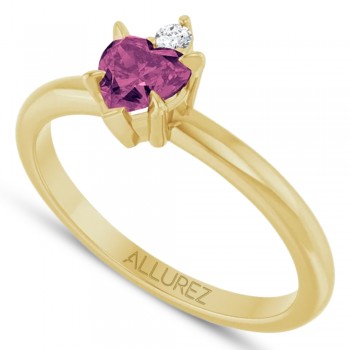 Heart Natural Pink Tourmaline & Natural Diamond Ring 14K Yellow Gold (0.49ct)