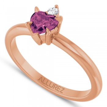 Heart Natural Pink Tourmaline & Natural Diamond Ring 14K Rose Gold (0.49ct)
