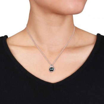 Black Tahitian Pearl Necklace w/ diamond accents 14k W. Gold 8.5-9mm