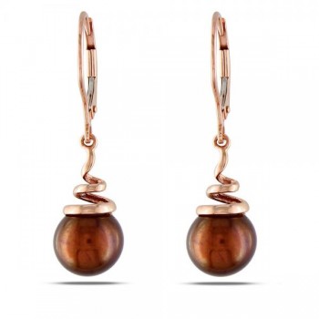 Chocolate Colored Freshwater Pearl Earrings in 14k Rose Gold 8-8.5mm