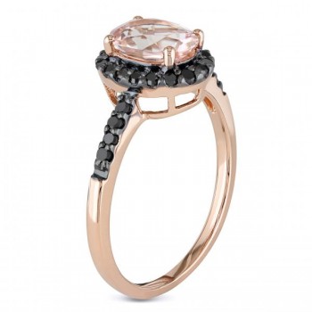 Oval Morganite & Black Diamond Halo Fashion Ring 14k Rose Gold 1.30ct