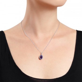 Lab Alexandrite & Halo Diamond Pendant Necklace in 14k White Gold 2.00ct