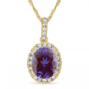 Lab Alexandrite & Halo Diamond Pendant Necklace in 14k Yellow Gold 2.00ct