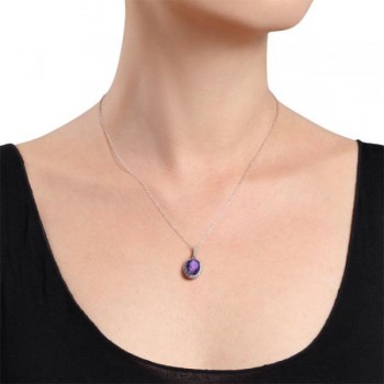 Amethyst & Halo Diamond Pendant Necklace in 14k White Gold 2.00ct
